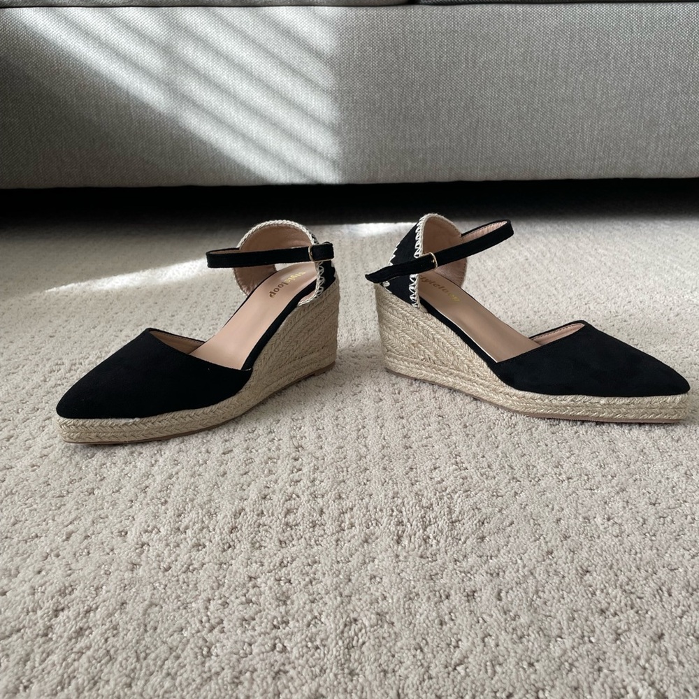 Black Espadrille Wedge Sandals - Picture 3 of 4